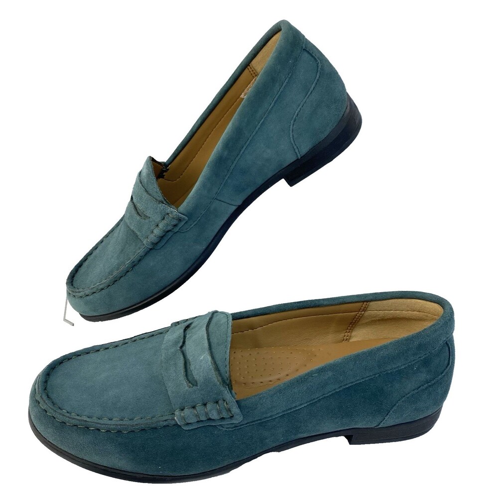 Array Suede Penny Loafers Women's 6.5M Blue Green Slip On Casual Comfort Preppy